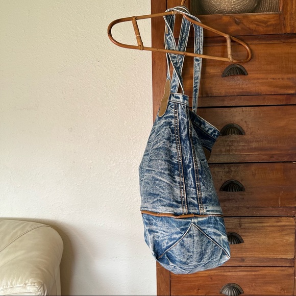 80s denim jean tote hobo oversized purse bag - Picture 3 of 8